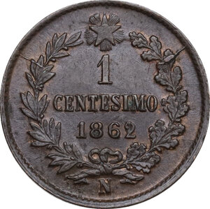 reverse: Vittorio Emanuele II  (1861-1878). Centesimo 1862 N, 2 ribattuto su 1