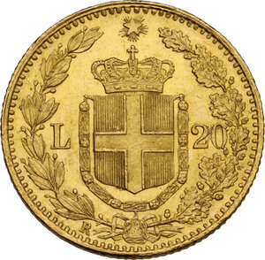 reverse: Umberto I (1878-1900). 20 lire 1882 1 su 1 capovolto