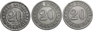 reverse: Umberto I (1878-1900).. Lotto di tre (3) monete da 20 Centesimi 1894 Roma e Berlino e 1895 Roma