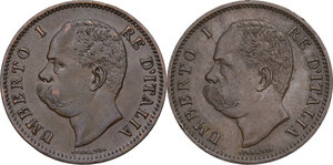 obverse: Umberto I (1878-1900).. Lotto di due (2) monete da 5 centesimi 1895 e 1896
