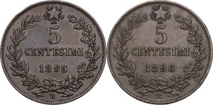 reverse: Umberto I (1878-1900).. Lotto di due (2) monete da 5 centesimi 1895 e 1896