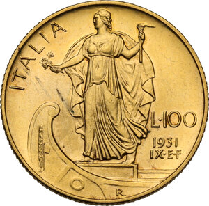 reverse: Vittorio Emanuele III (1900-1943). 100 lire 1931 A. IX