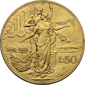 reverse: Vittorio Emanuele III (1900-1943).. 50 lire 1911