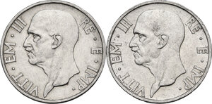 obverse: Vittorio Emanuele III (1900-1943). Coppia di monete da 5 lire A. XIV, 1936 e A. XV, 1937