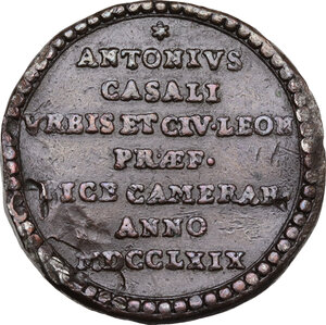 reverse: Sede Vacante (1769), Governatore di Roma e Vice Camerlengo Monsignore Antonio Casali.. Medaglia 1769