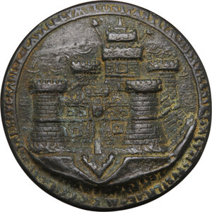 reverse: Costanzo Sforza (1447-1483).. Medaglia con la fortezza