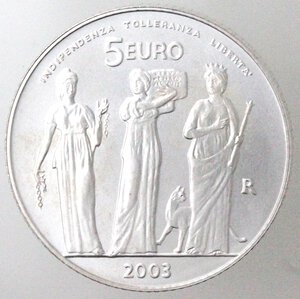 reverse: San Marino. 5 Euro 2003. Ag.