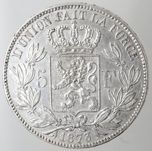 reverse: Belgio. 5 Franchi 1873. Ag. 