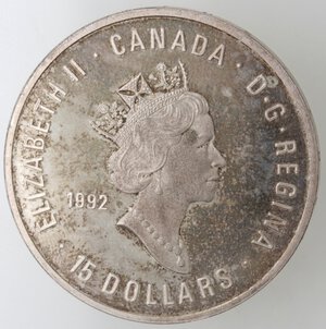 obverse: Canada. Elisabetta II. 15 Dollari 1992. Ginnastica. AG 925.