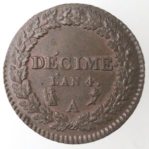 reverse: Francia. Repubblica. 1795-1796. Decime An 4. Ae. 