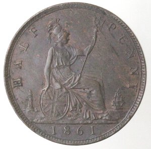 reverse: Gran Bretagna. Vittoria. 1837-1901. 1/2 Penny 1861. Ae. 
