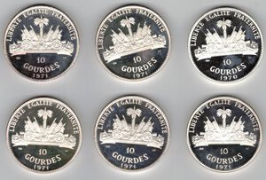 reverse: Haiti. Repubblica. Lotto di 6 monete da 10 Gourdes 1971. Ag 999. 