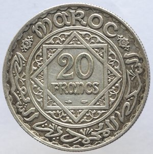 reverse: Marocco. Mohammed V. 1927-1953. 20 franchi 1933. Ag.
