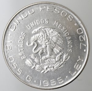 obverse: Messico. 5 Pesos 1955. Ag. 