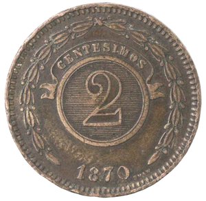 reverse: Paraguay. 2 centavos 1870. Ae. 