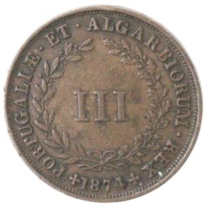 reverse: Portogallo. Luis I. 1861-1889. 3 Reis 1874. Ae. 