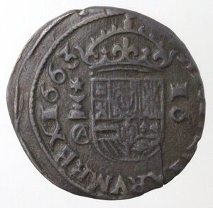 reverse: Spagna. Cuenca. Filippo IV. 1621-1665. 16 Maravedis 1663. Ae. 
