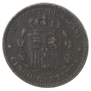 reverse: Spagna. Alfonso XII. 1875-1885. 5 Centimos 1879. Ae. 
