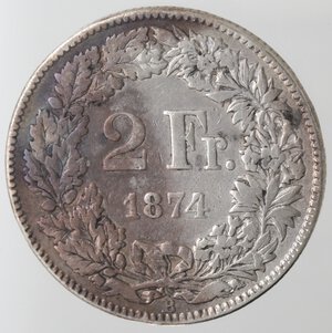 reverse: Svizzera. 2 Franchi 1874. Ag. 