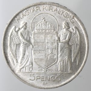 reverse: Ungheria. 5 Pengo 1939. Ag. 640. 