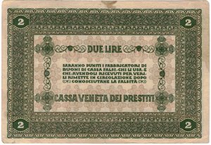 reverse: Banconote. Occupazione Austriaca. Cassa Veneta dei prestiti. Buono da 2 lire. 2 Gennaio 1918. 