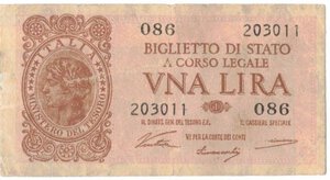 obverse: Banconote. Luogotenenza. Lira Italia laureata. D.M. 23/11/1944. 