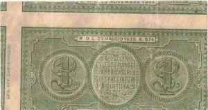 reverse: Banconote. Luogotenenza. Lira Italia laureata. D.M. 23/11/1944. 