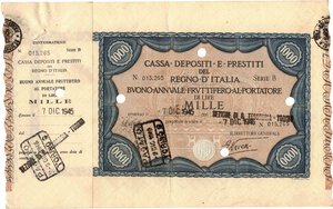 obverse: Banconote. C. D. P. Buono da 1.000 Lire 1945. 