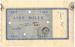 reverse: Banconote. C. D. P. Buono da 1.000 Lire 1945. 