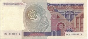 reverse: Banconote. Repubblica Italiana. 100.000 Lire Botticelli. D.M. 1 Luglio 1980. Gig. BI83B.
