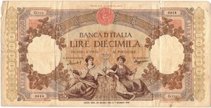 obverse: Banconote. Repubblica Italiana. 10.000 Lire Regine del Mare. D. M. 24-03-1955. Gig.BI73I. 