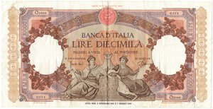 obverse: Banconote. Repubblica Italiana. 10.000 Lire Regine del Mare. D. M.  2-11-1961. Gig. BI73S. 