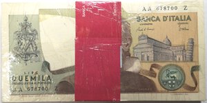 obverse: Banconote. Repubblica Italiana. 2.000 lire Galileo. D.M. 08/10/1973. Mazzetta da 100 pezzi. Gig.BI59A. FDS. 