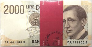 obverse: Banconote. Repubblica Italiana. 2.000 lire Marconi. 1991. Mazzetta da 100 pezzi. Gig.BI60A. FDS. 