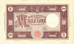 obverse: Banconote. Repubblica Italiana. 1.000 Lire Grande M. B.I. Dec. Min. 19-12-1946. 