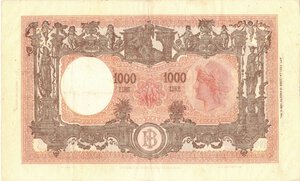 reverse: Banconote. Repubblica Italiana. 1.000 Lire Grande M. B.I. Dec. Min. 19-12-1946. 