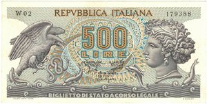 obverse: Banconote. Repubblica Italiana. 500 lire Aretusa. 1966. Serie sostitutiva. Gig.BS25Aa. 
