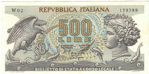 obverse: Banconote. Repubblica Italiana. 500 lire Aretusa. 1966. Serie sostitutiva. Gig.BS25Aa. qSPL. 