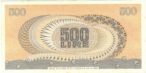 reverse: Banconote. Repubblica Italiana. 500 lire Aretusa. 1966. Serie sostitutiva. Gig.BS25Aa. qSPL. 