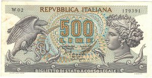 obverse: Banconote. Repubblica Italiana. 500 lire Aretusa. 1966. Serie sostitutiva. Gig.BS25Aa. qSPL. 