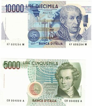 obverse: Banconote. Repubblica Italiana. Lotto di 5 pezzi. 10.000 lire, 5.000 lire, 1.000 Lire e 2 pezzi da 500 Lire.