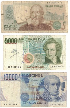 obverse: Banconote. Repubblica Italiana. Lotto di 3 pezzi. 10.000 lire, 5.000 Lire e 2.000 Lire. Tutte serie sostitutive. 