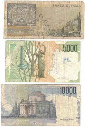 reverse: Banconote. Repubblica Italiana. Lotto di 3 pezzi. 10.000 lire, 5.000 Lire e 2.000 Lire. Tutte serie sostitutive. 