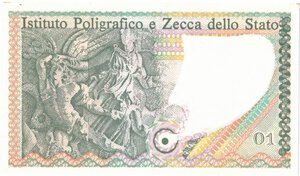 reverse: Banconote. Repubblica Italiana. Progetto del Poligrafico dello Stato. Tipo Donna con Capelli Sciolti. 