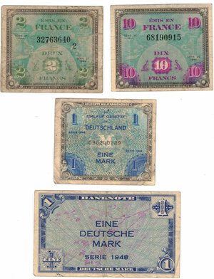 obverse: Banconote. Estere. Francia e Germania occupazione. Lotto di 4 pezzi. 