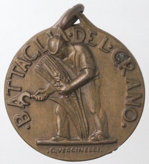 obverse: Medaglie. Periodo Fascista. Firenze. Commissione Provinciale Granaria. Battaglia del Grano. Medaglia Anno XI. Ae. 