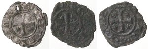 obverse: Brindisi. Lotto di tre monete. Denaro. Mi. Enrico VI e Manfredi (2). 