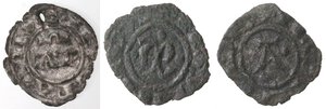 reverse: Brindisi. Lotto di tre monete. Denaro. Mi. Enrico VI e Manfredi (2). 