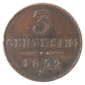reverse: Milano. Francesco Giuseppe I d Asburgo Lorena. 3 Centesimi 1852. Ae. 