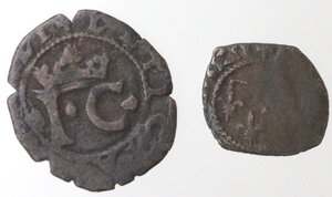 obverse: Napoli. Lotto di 2 monete. Giovanna con il figlio Carlo. 1516-1519. Sestino. Ae. e Denaro. Ae. 